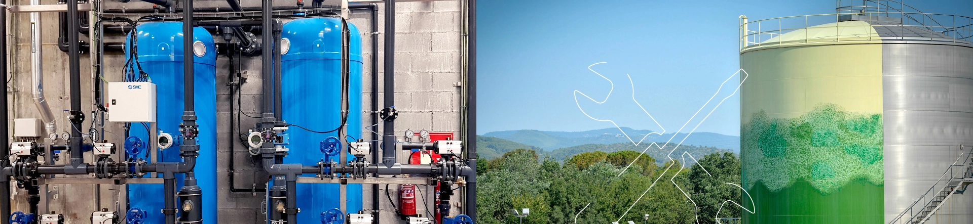 Vista aérea de una planta de tratamiento de aguas residuales para clientes industriales